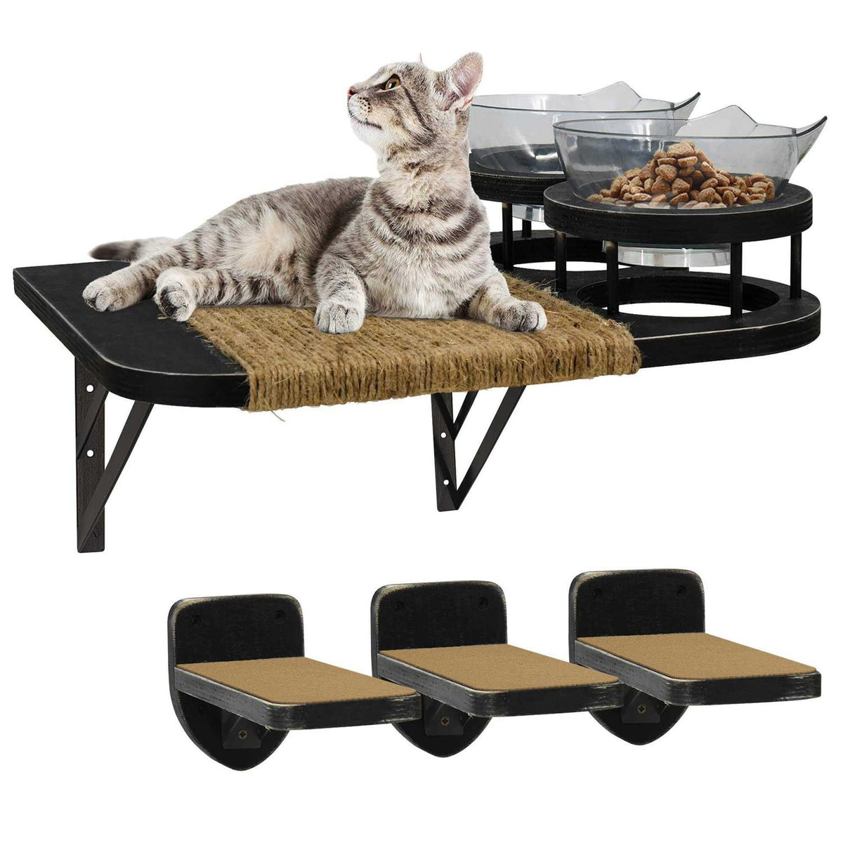 Cat Hammock Wall Shelves with 3 Steps and 2 Food Shelf L3946
