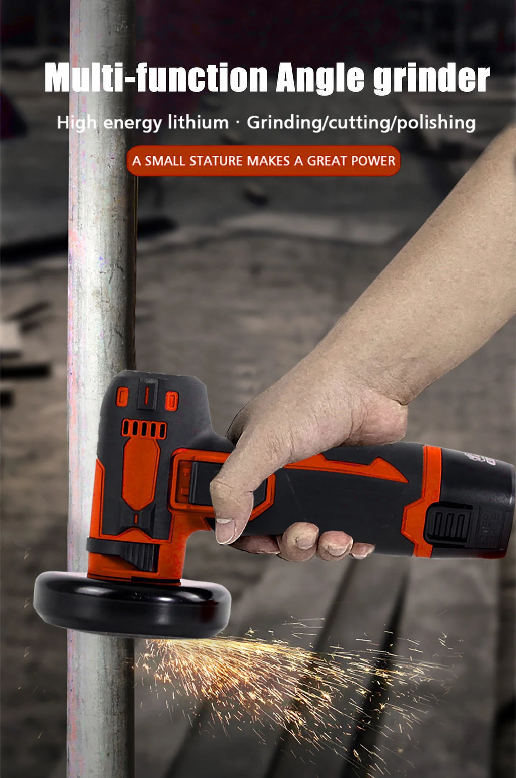12V Cordless Angle Grinder Kit 3 Inch 19500 rpm with 2 1300mAh Lithium-Ion Battery E441893