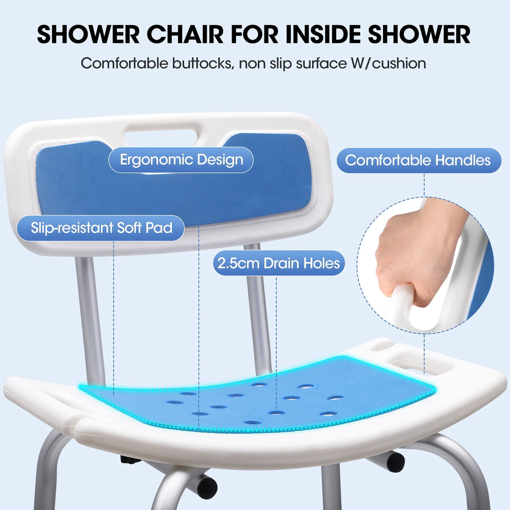 Bath and Shower Chair with Back and Padded Armrests, Height Adjustable S8020
