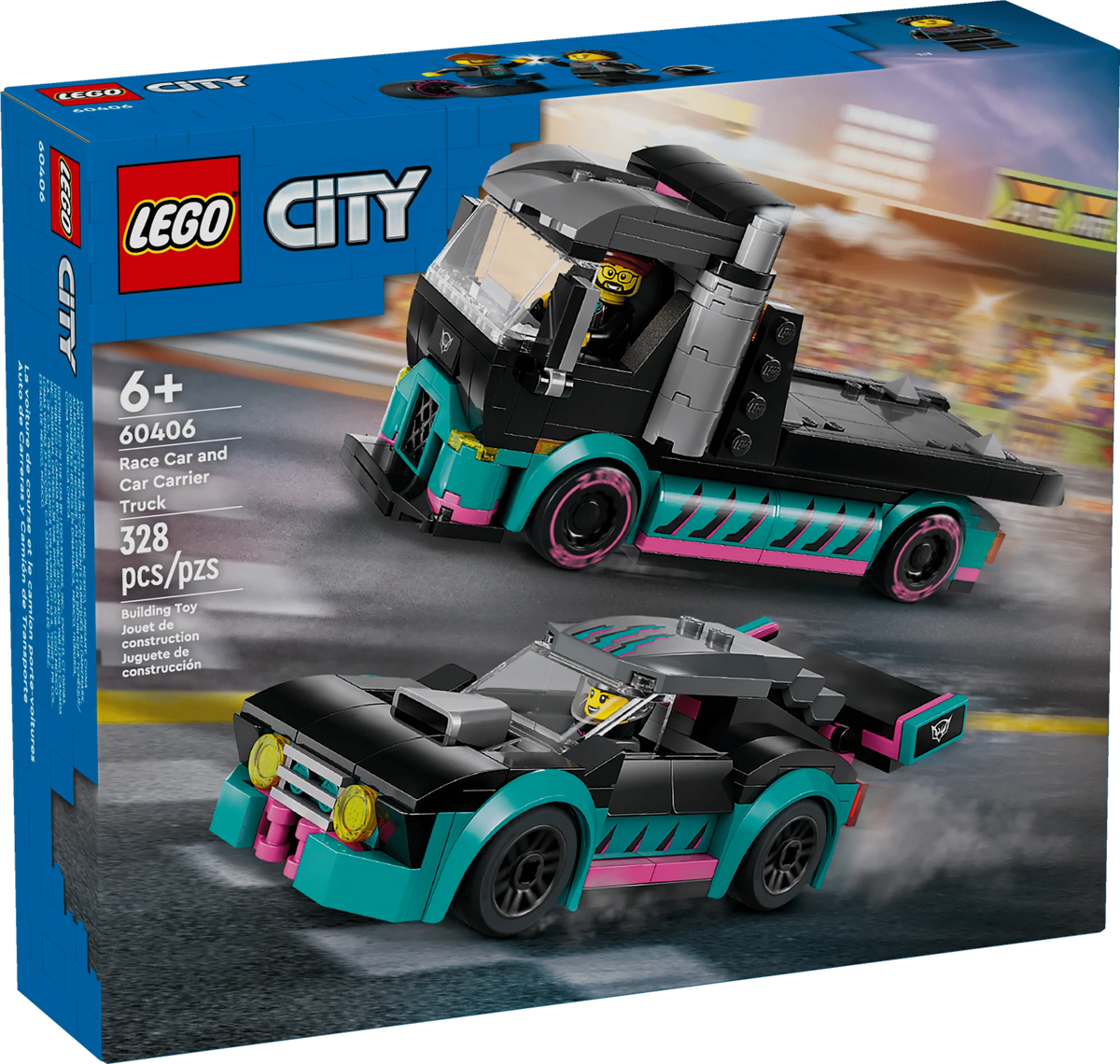 Race Car and Car Carrier Truck Toy Playset with Loading Ramp V760256