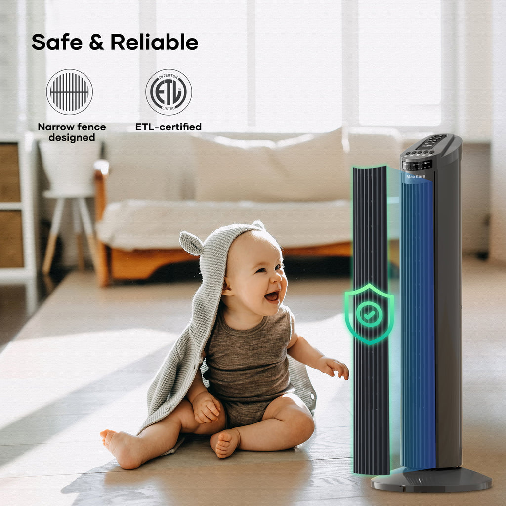 30 Tower Fan 120° Oscillating 60dB Quiet with Remote Control 3 Speeds 3 Wind Modes Timer Dark Gray A114