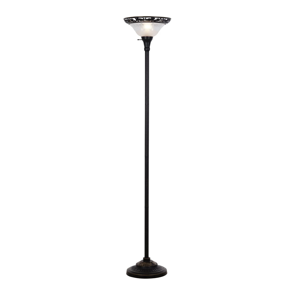 Bronze Victorian Floor Lamp with Etched Glass Shade V8582