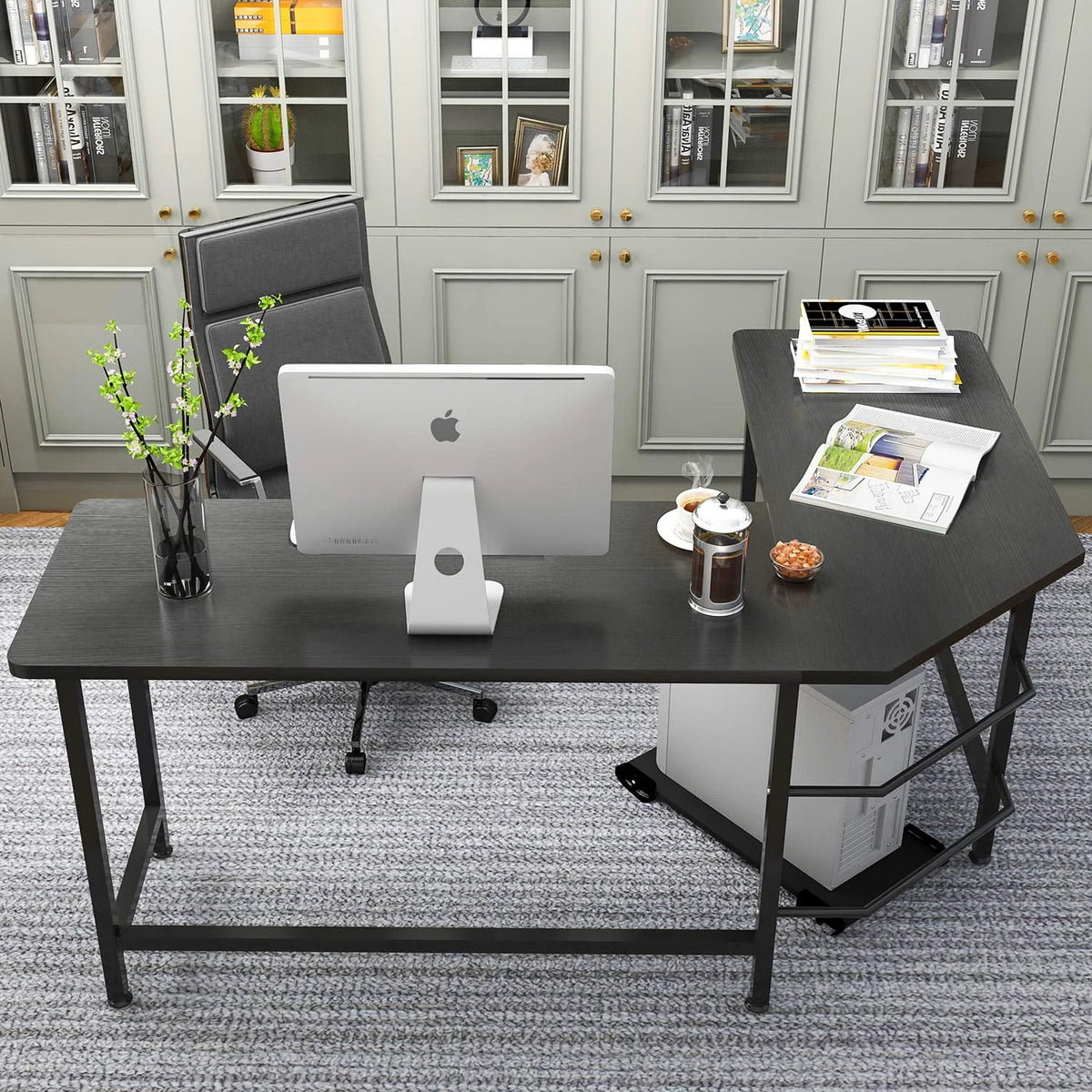 Black L-Shaped Computer Desk I48312