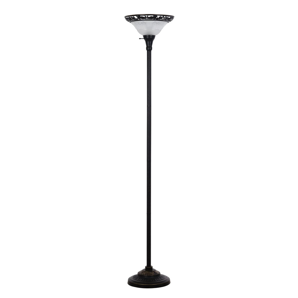 Bronze Victorian Floor Lamp with Etched Glass Shade V8582