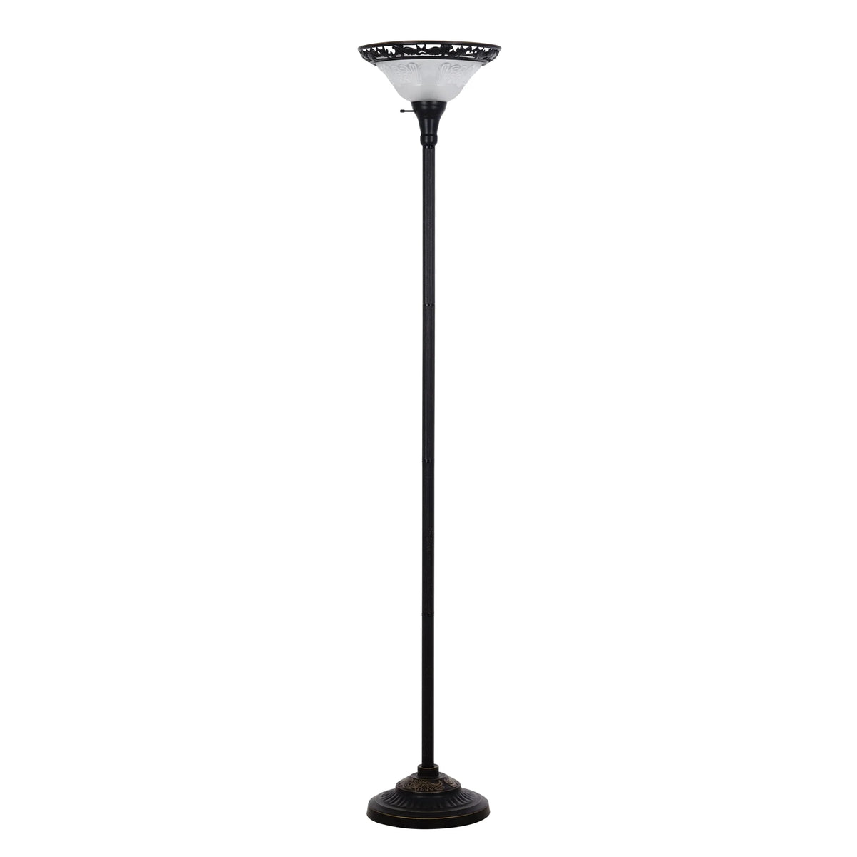 Bronze Victorian Floor Lamp with Etched Glass Shade V8582