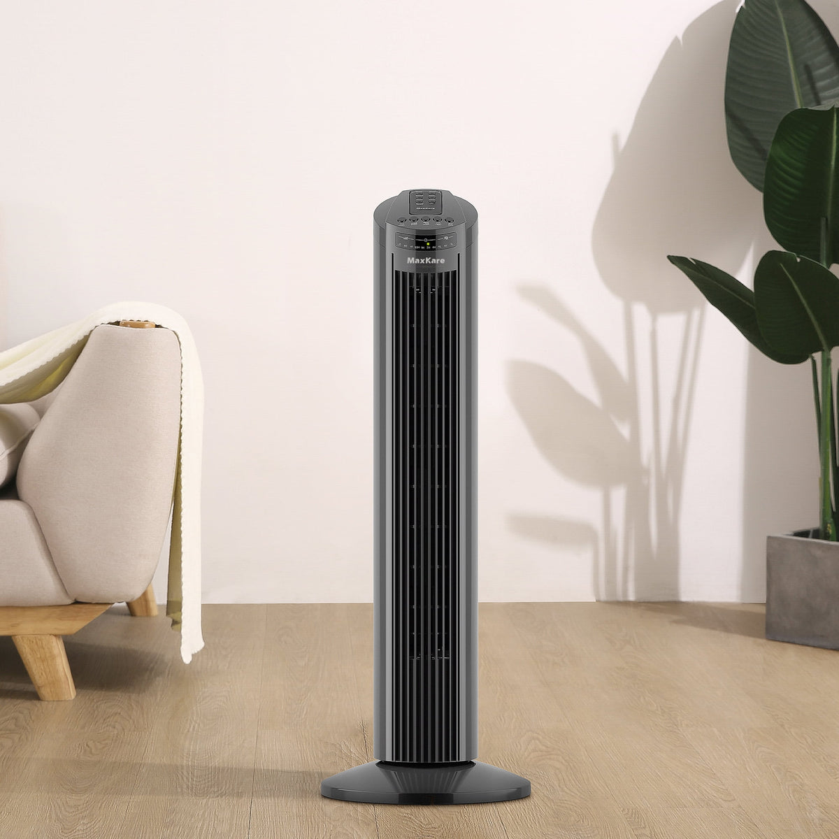 30 Tower Fan 120° Oscillating 60dB Quiet with Remote Control 3 Speeds 3 Wind Modes Timer Dark Gray A114
