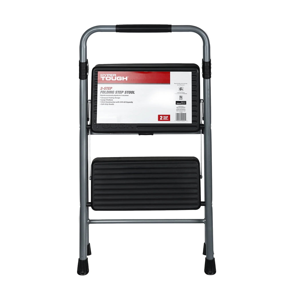 Gray & Black 2-Step Steel Foldable Step Stool P24739