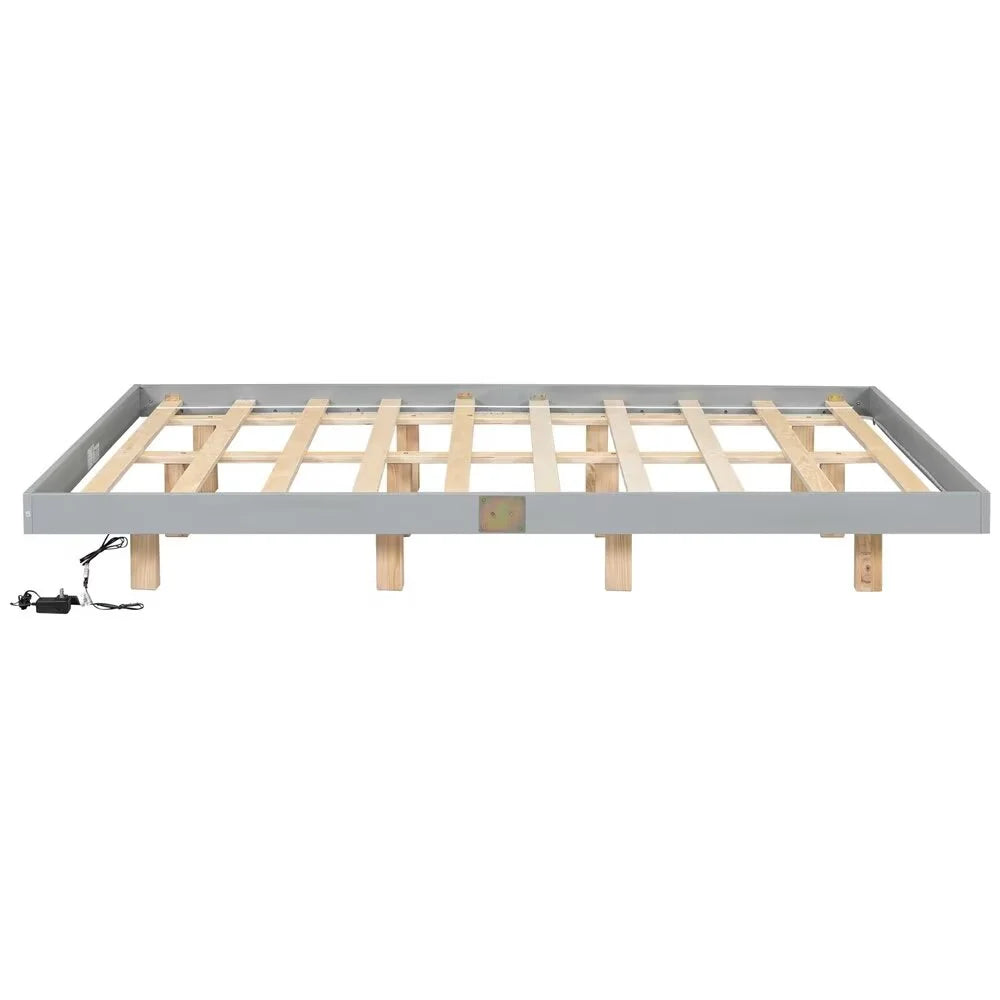 White Full Size Floating Platform Bed Frame with LED Lights E11268