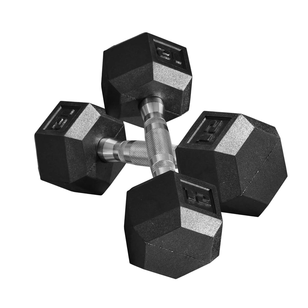 24 Lbs. Total Black Hex Rubber Dumbbells Set with Metal Handles Y10707