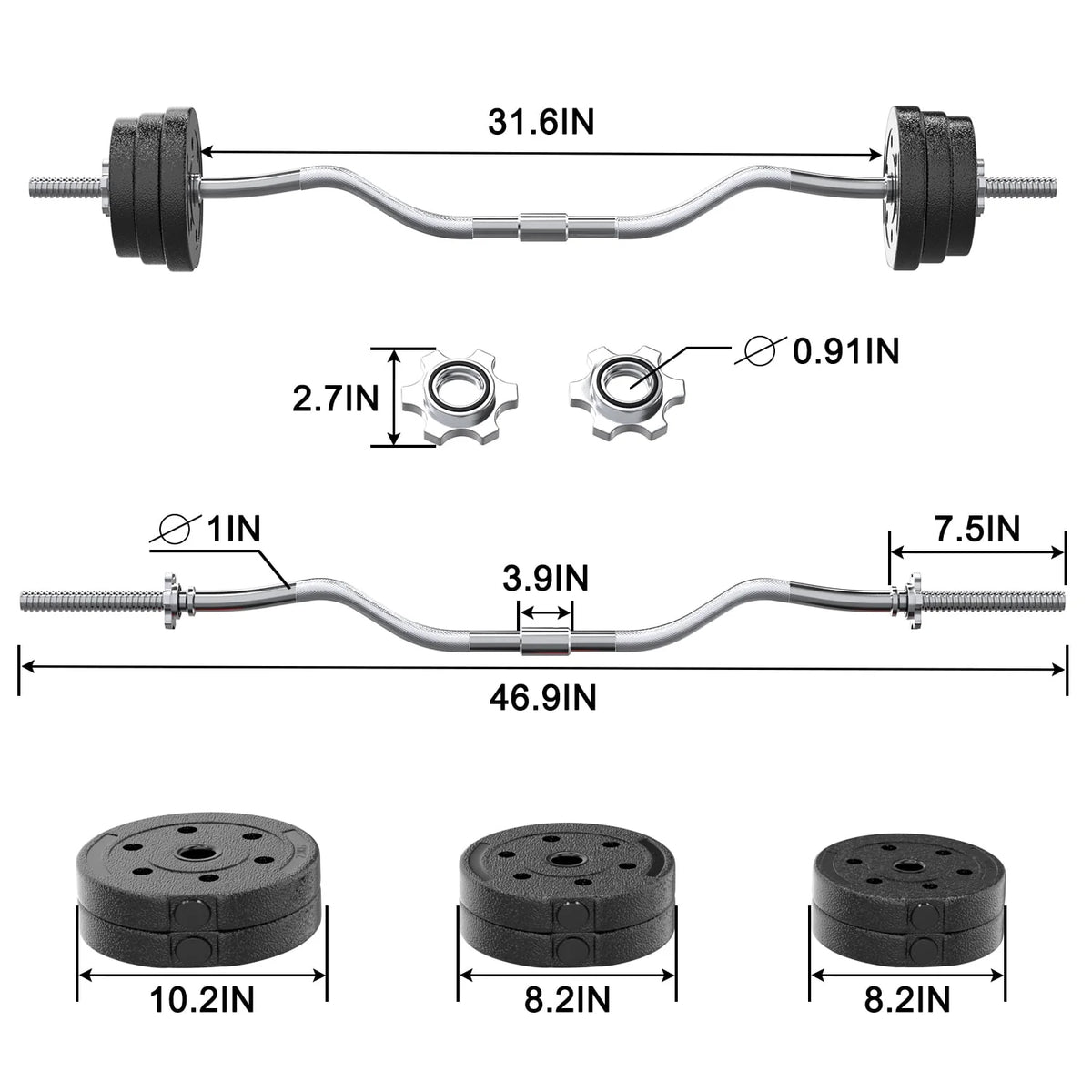 2 in 1 Adjustable Dumbbell Set with Connecting Rod Black S69665