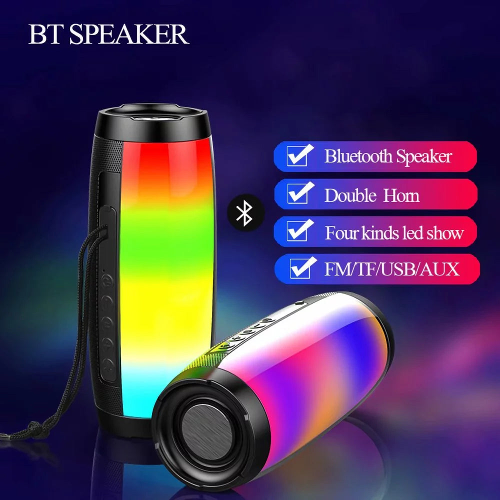 Black Portable Bluetooth 5.0 Speaker with LED Lights and 360 Stereo Sound O305