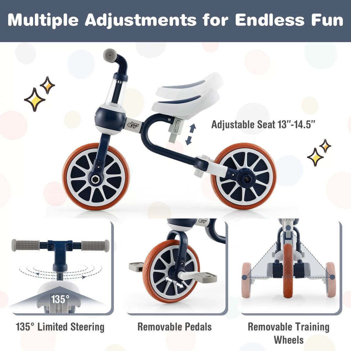 4 in 1 Kids Tricycles with Push Handle & Training Wheels D16268