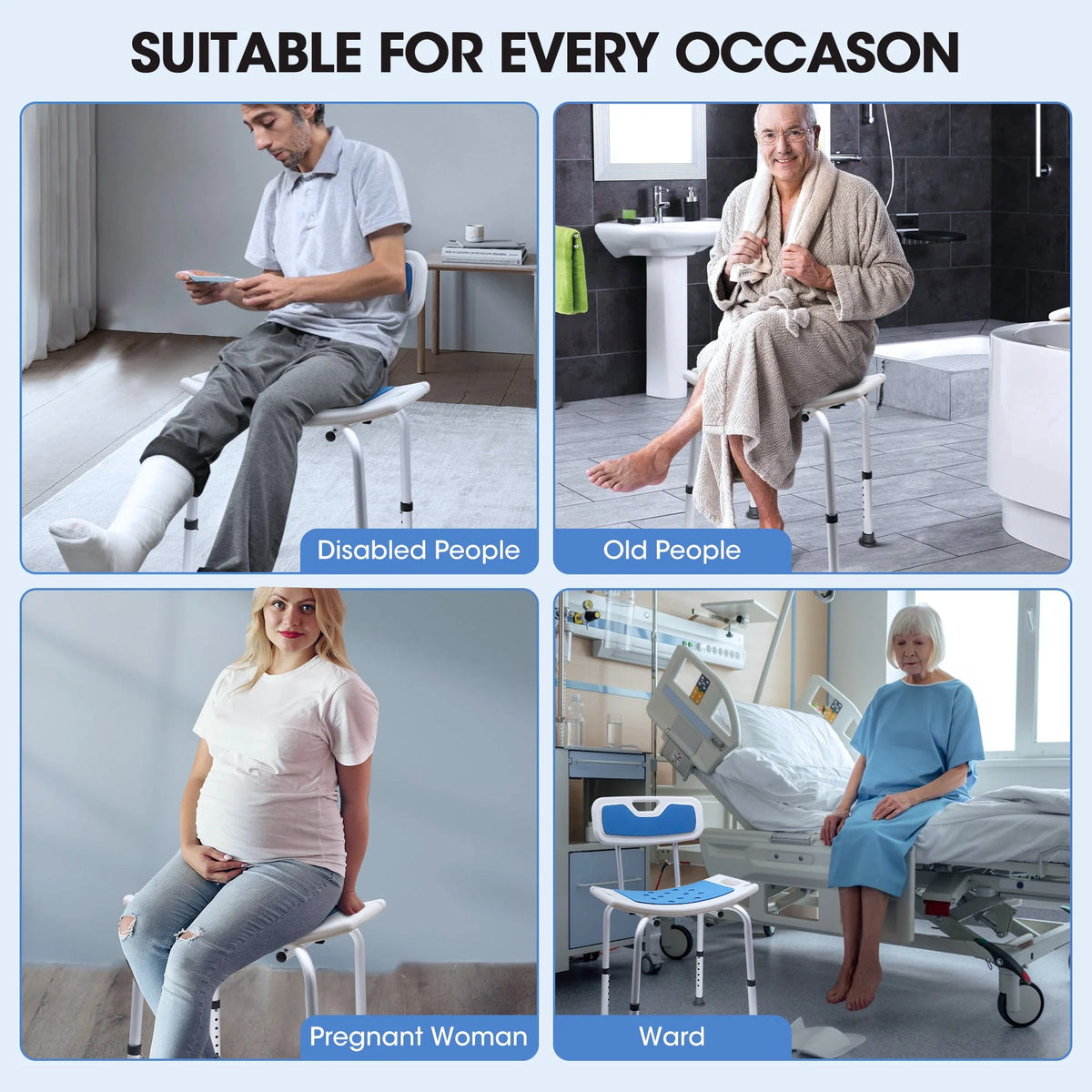 Bath and Shower Chair with Back and Padded Armrests, Height Adjustable S8020