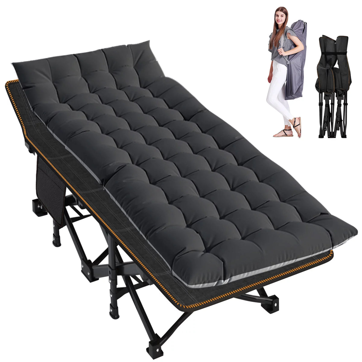 75'' Portable Folding Camping Cot with Mattress and Carry Bag T372
